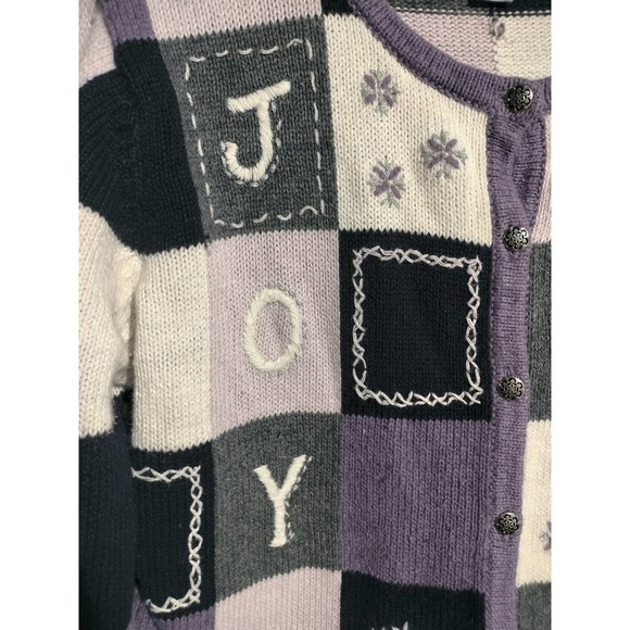 Christopher & Banks VINTAGE Embroidered Christmas Holiday Sweater purple WMN MED - Picture 2 of 5